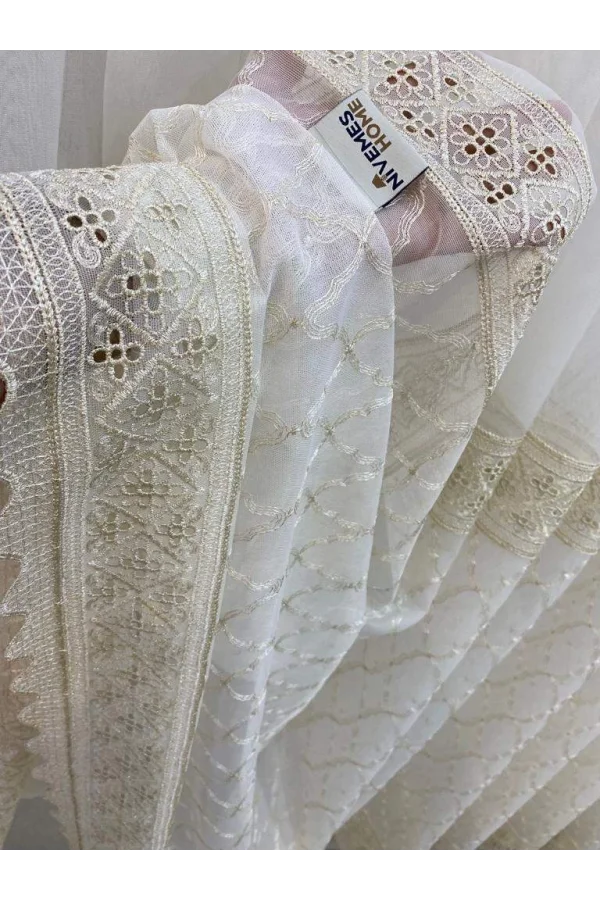 NİVEMESHOME GOLD LAGUNA ROCK BESTICKTE 1/3 DICHTER HAUFEN TÜLL VORHANG APM