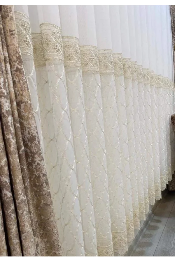 NİVEMESHOME GOLD LAGUNA ROCK BESTICKTE 1/3 DICHTER HAUFEN TÜLL VORHANG APM