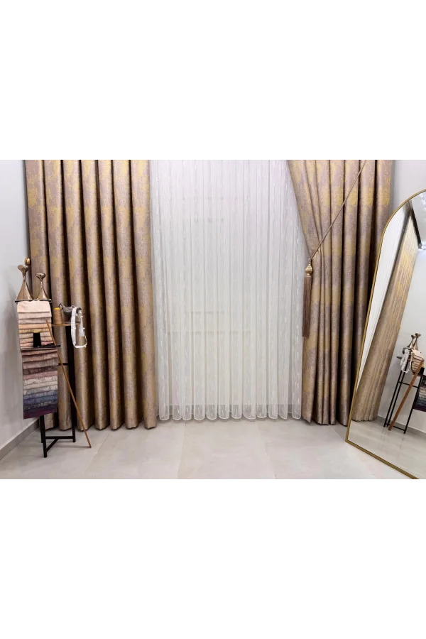 NİVEMESHOME GOLD BARTLI TÜLL 1/3 SIK DOLGU TÜL PERDE APM