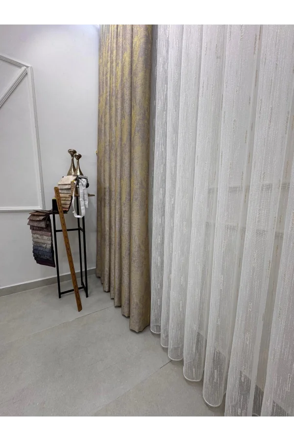 NİVEMESHOME GOLD BARTLI TÜLL 1/3 SIK DOLGU TÜL PERDE APM