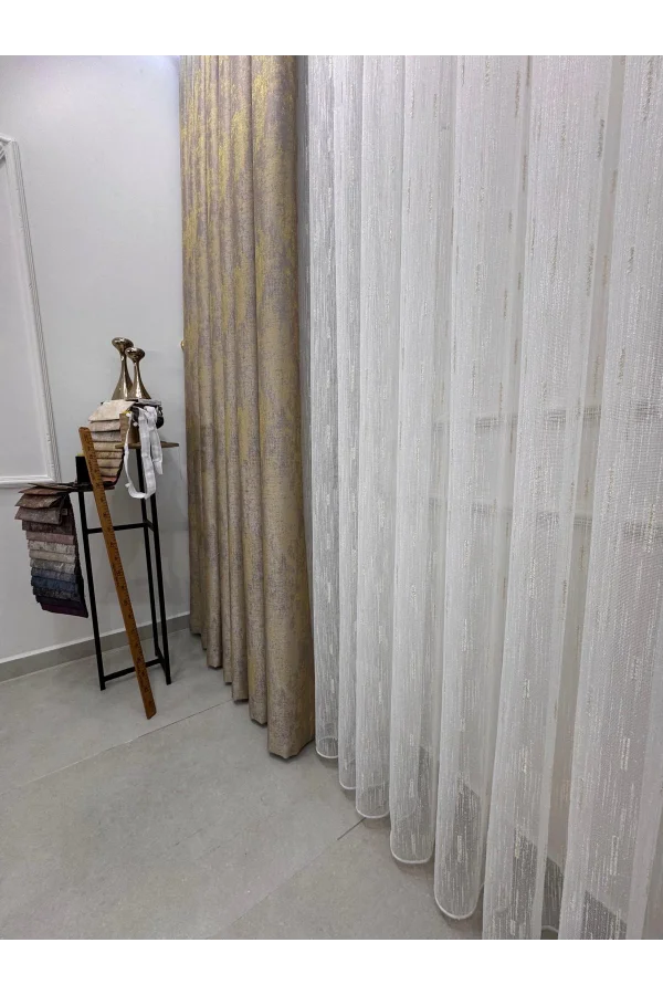 NİVEMESHOME GOLD BARTLI TÜLL 1/3 SIK DOLGU TÜL PERDE APM