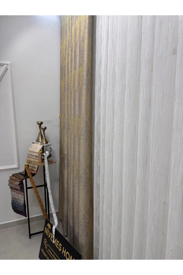 NİVEMESHOME GOLD BARTLI TÜLL 1/3 SIK DOLGU TÜL PERDE APM