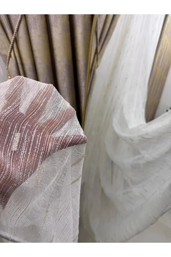 NİVEMESHOME GOLD BARTLI TÜLL 1/3 SIK DOLGU TÜL PERDE APM