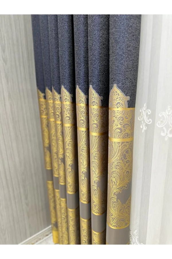 NİVEMESHOME GÖNEN ANTRASİT-GOLD 671539 V-5401 1/3 SIK PİLELİ FON PERDE APM