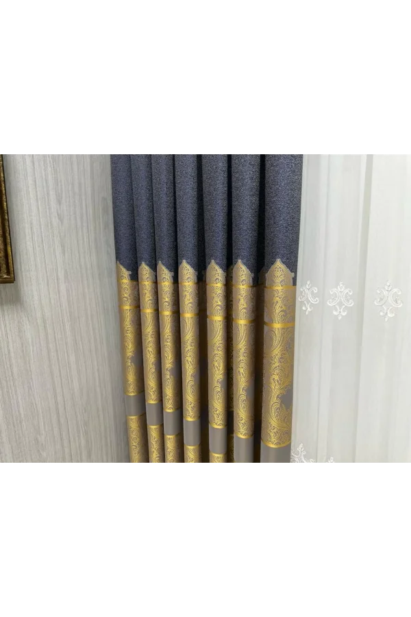 NİVEMESHOME GÖNEN ANTRASİT-GOLD 671539 V-5401 1/3 SIK PİLELİ FON PERDE APM
