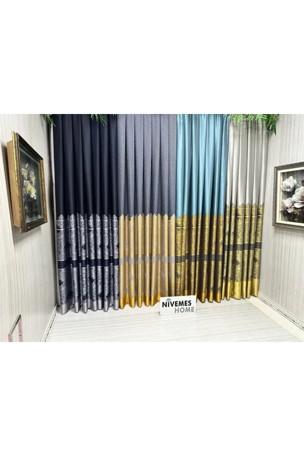 NİVEMESHOME GÖNEN ANTRASİT-GOLD 671539 V-5401 1/3 SIK PİLELİ FON PERDE APM