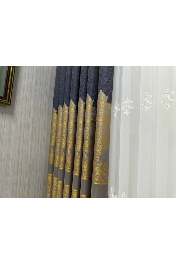 NİVEMESHOME GÖNEN ANTRASİT-GOLD 671539 V-5401 1/3 SIK PİLELİ FON PERDE APM