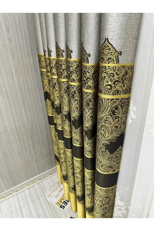 NİVEMESHOME GÖNEN GRİ-GOLD 671539 V-2503 1/3 SIK PİLELİ FON PERDE APM