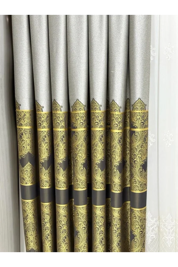 NİVEMESHOME GÖNEN GRİ-GOLD 671539 V-2503 1/3 SIK PİLELİ FON PERDE APM