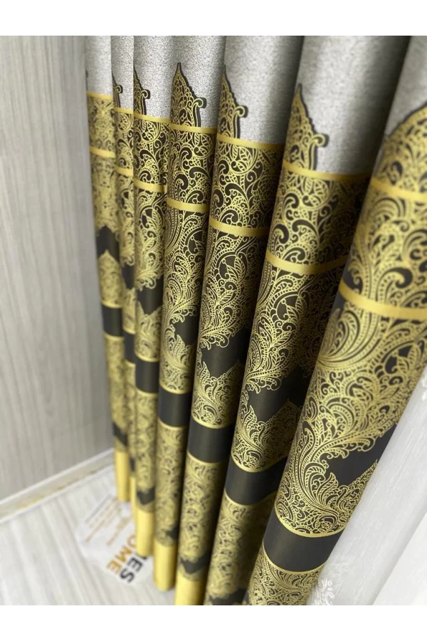 NİVEMESHOME GÖNEN GRİ-GOLD 671539 V-2503 1/3 SIK PİLELİ FON PERDE APM