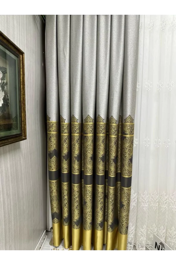 NİVEMESHOME GÖNEN GRİ-GOLD 671539 V-2503 1/3 SIK PİLELİ FON PERDE APM