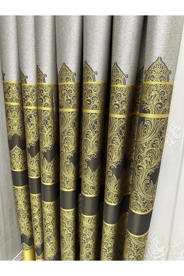 NİVEMESHOME GÖNEN GRİ-GOLD 671539 V-2503 1/3 SIK PİLELİ FON PERDE APM