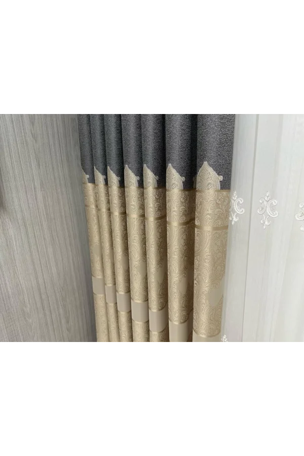 NİVEMESHOME GÖNEN DARK GRAY-CREAM 671539 V-101 1/3 THICK PILED CURTAIN APM
