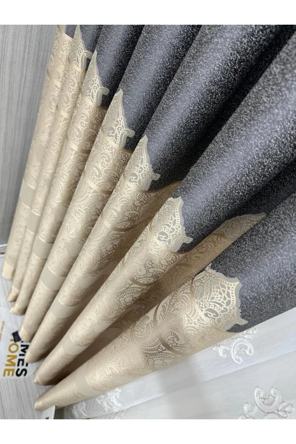 NİVEMESHOME GÖNEN DARK GRAY-CREAM 671539 V-101 1/3 THICK PILED CURTAIN APM