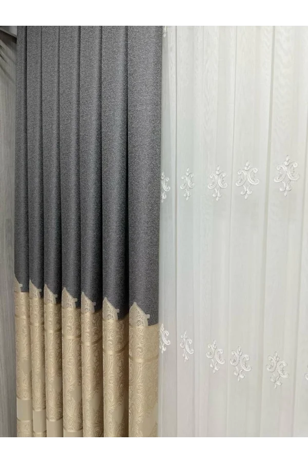 NİVEMESHOME GÖNEN DARK GRAY-CREAM 671539 V-101 1/3 THICK PILED CURTAIN APM