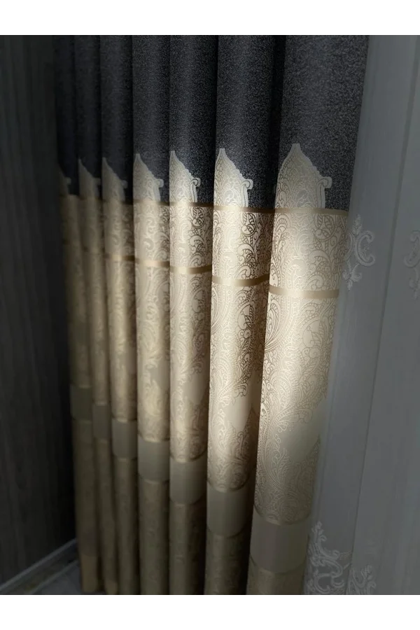 NİVEMESHOME GÖNEN DARK GRAY-CREAM 671539 V-101 1/3 THICK PILED CURTAIN APM
