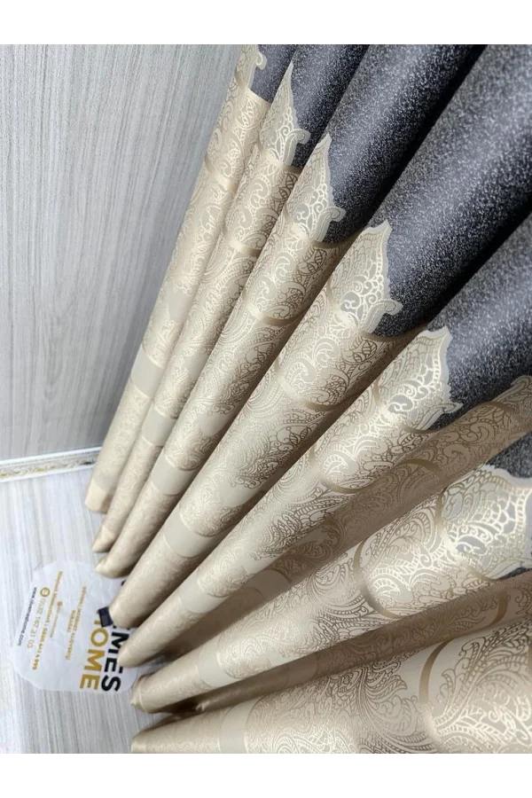 NİVEMESHOME GÖNEN DARK GRAY-CREAM 671539 V-101 1/3 THICK PILED CURTAIN APM