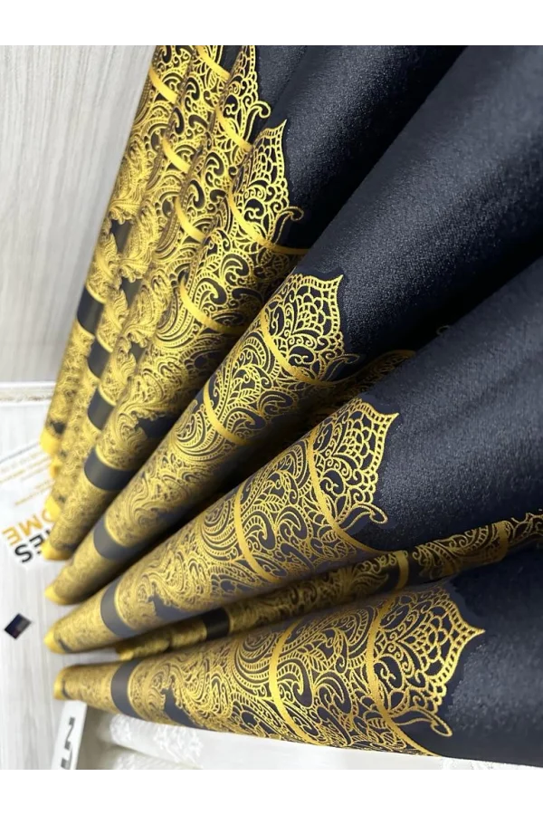 NİVEMESHOME GÖNEN LACİVERT-GOLD 671539 V-503 1/3 SIK PİLELİ FON PERDE APM