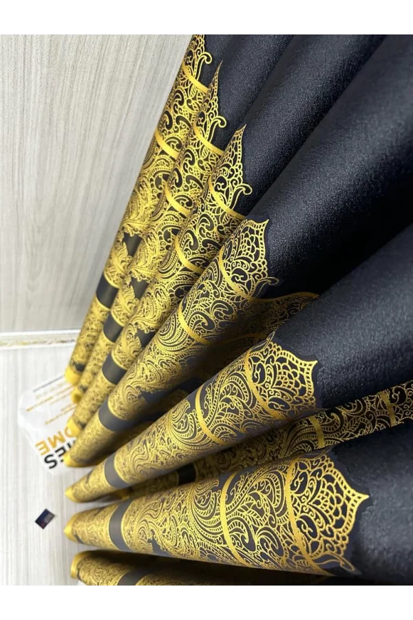 NİVEMESHOME GÖNEN LACİVERT-GOLD 671539 V-503 1/3 SIK PİLELİ FON PERDE APM