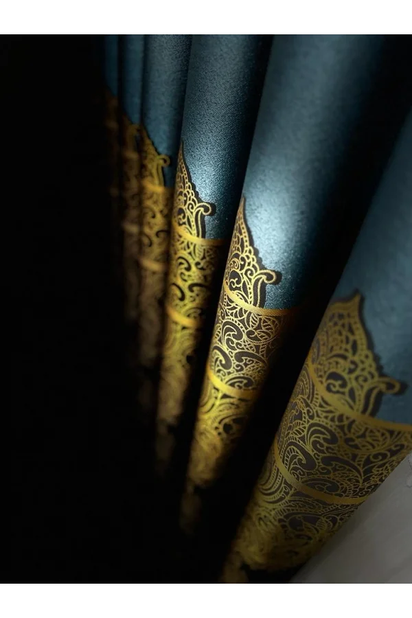 NİVEMESHOME GÖNEN TURKUAZ-GOLD 671539 V-2504 1/3 SIK PİLELİ FON PERDE APM