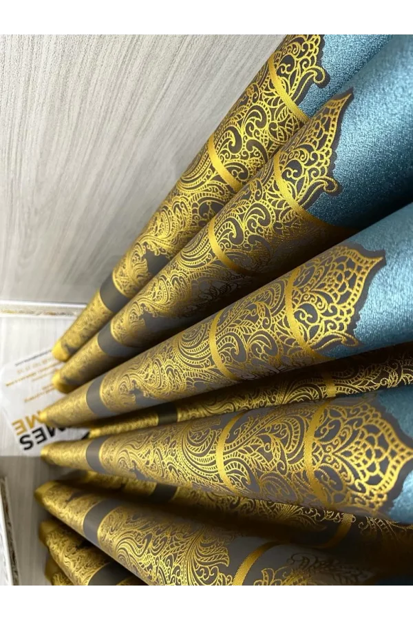 NİVEMESHOME GÖNEN TURKUAZ-GOLD 671539 V-2504 1/3 SIK PİLELİ FON PERDE APM