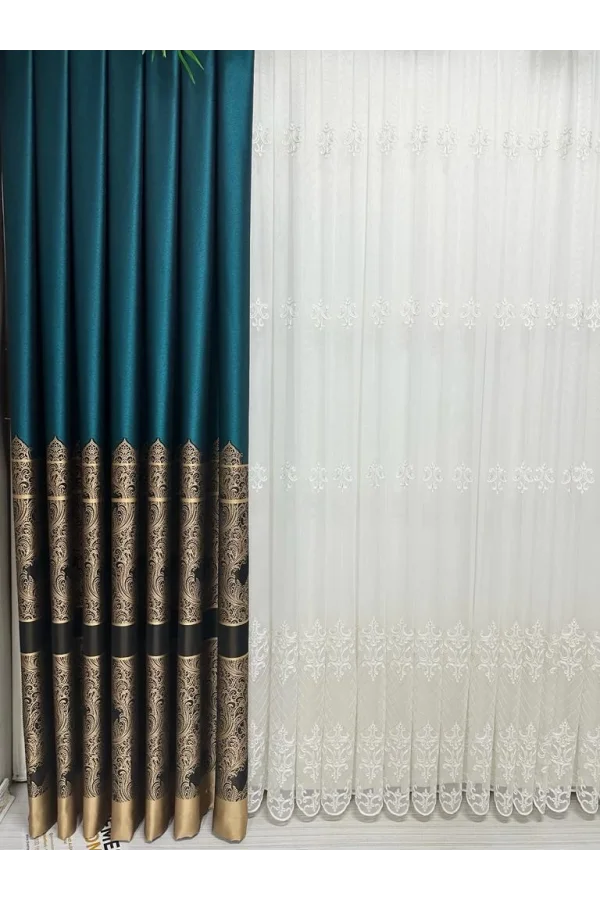 NİVEMESHOME GÖNEN ZÜMRÜT YEŞİLİ 671539 V-901 1/3 SIK PİLELİ FON PERDE APM