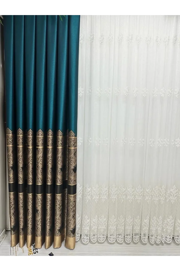 NİVEMESHOME GÖNEN ZÜMRÜT YEŞİLİ 671539 V-901 1/3 SIK PİLELİ FON PERDE APM