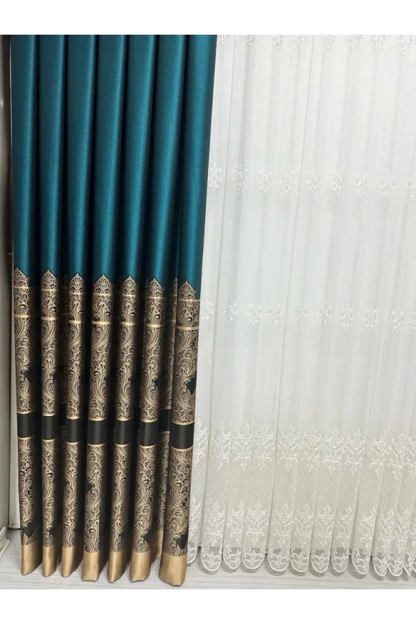 NİVEMESHOME GÖNEN ZÜMRÜT YEŞİLİ 671539 V-901 1/3 SIK PİLELİ FON PERDE APM