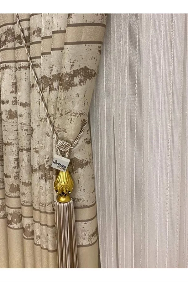 NİVEMESHOME GREEK GOLD FİTİLLİ 1/3 SIK PİLELİ TÜLL-VORHANG