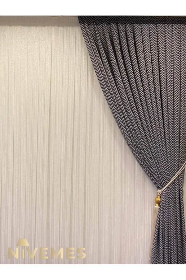 NİVEMESHOME YUNAN GÜMÜŞ FIRFIRLI 1/3 SIK PERDE TÜLÜ