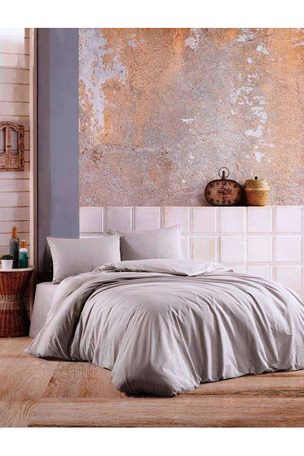 NIVEMESHOME GRAY %100 COTTON DOUBLE DUVET COVER SET