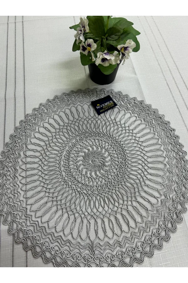 NİVEMESHOME GRİ ÖRME TAKIM 7 PARÇA SUNUMLUK SETİ (RUNNER + SUPLA 6 ADET)