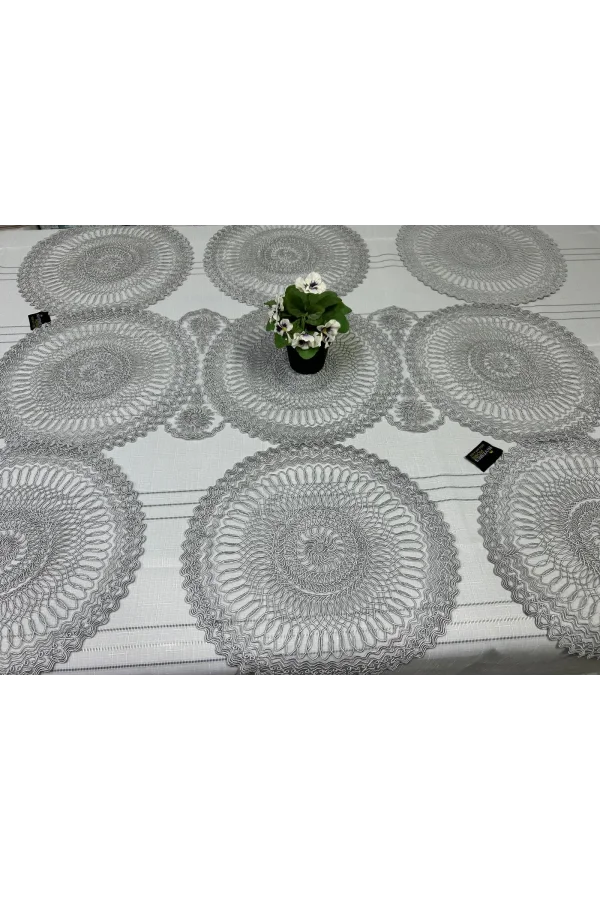 NİVEMESHOME GRİ ÖRME TAKIM 7 PARÇA SUNUMLUK SETİ (RUNNER + SUPLA 6 ADET)