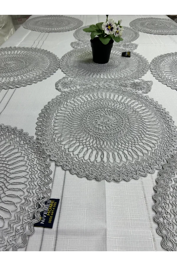 NİVEMESHOME GRİ ÖRME TAKIM 7 PARÇA SUNUMLUK SETİ (RUNNER + SUPLA 6 ADET)