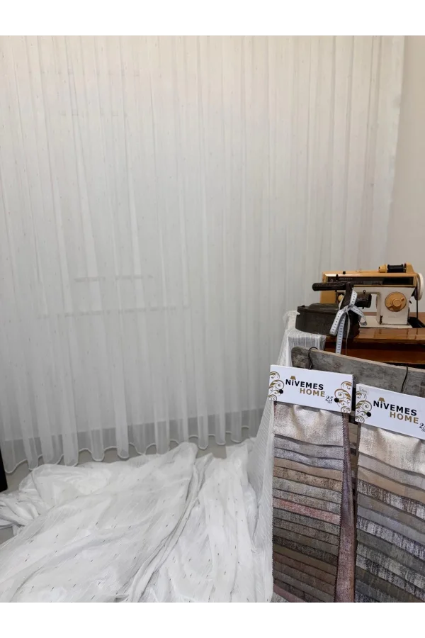 NİVEMESHOME SILBER DETAILLIERTE GEFALTETE TÜLLVORHANG