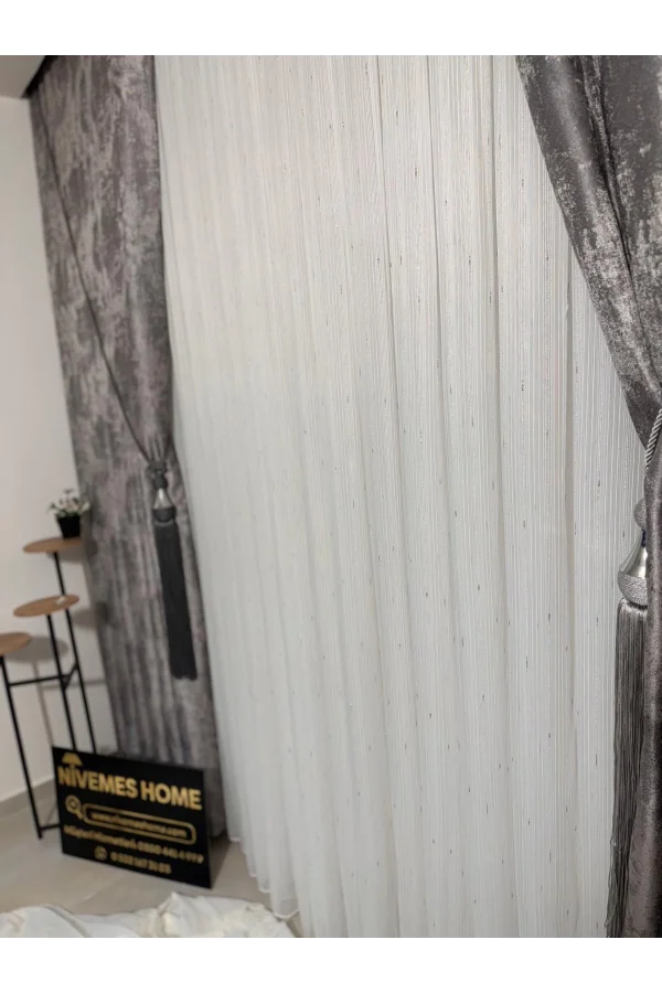 NİVEMESHOME SILBER DETAILLIERTE GEFALTETE TÜLLVORHANG