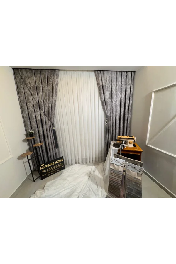 NİVEMESHOME SILBER DETAILLIERTE GEFALTETE TÜLLVORHANG