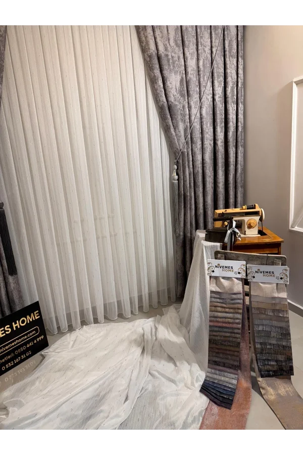NİVEMESHOME SILBER DETAILLIERTE GEFALTETE TÜLLVORHANG