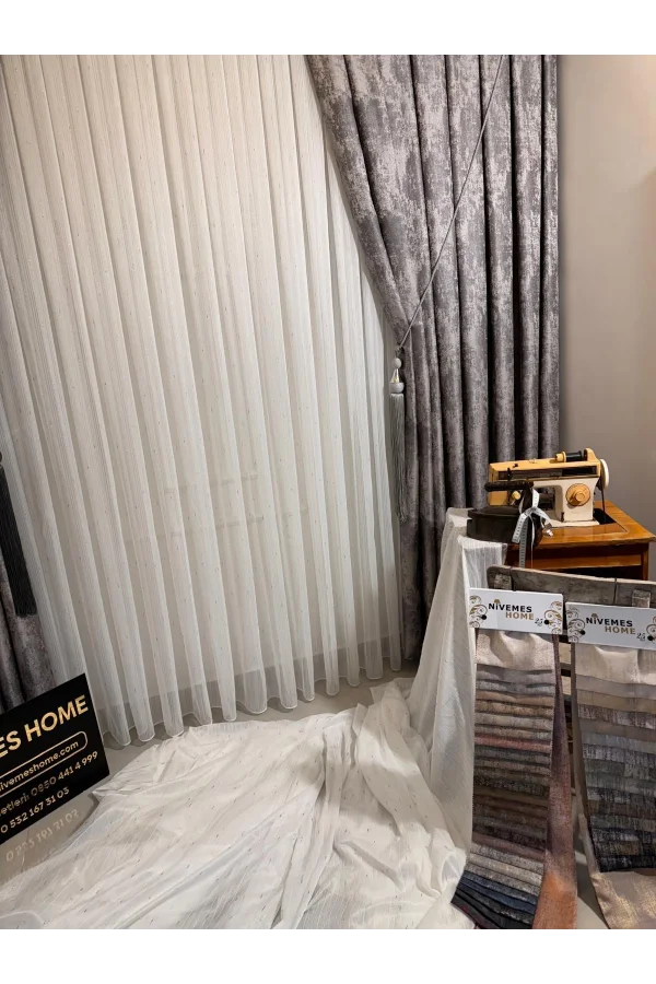 NİVEMESHOME SILBER DETAILLIERTE GEFALTETE TÜLLVORHANG