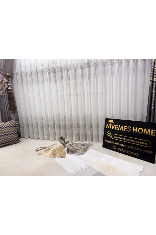 NİVEMESHOME GÜMÜŞ DSN:2502 V-105 1/3 SIK PİLELİ TÜL PERDE APM