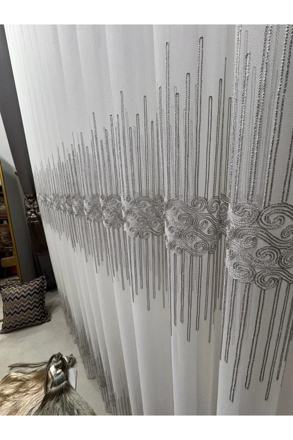 NİVEMESHOME GÜMÜŞ DSN:2502 V-105 1/3 SIK PİLELİ TÜL PERDE APM