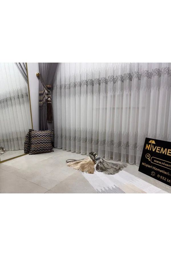 NİVEMESHOME GÜMÜŞ DSN:2502 V-105 1/3 SIK PİLELİ TÜL PERDE APM