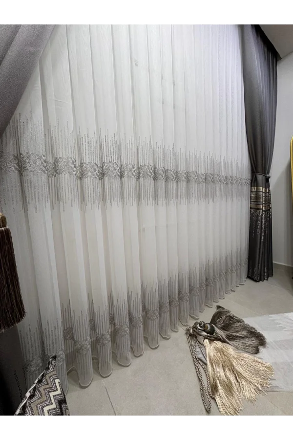 NİVEMESHOME GÜMÜŞ DSN:2502 V-105 1/3 SIK PİLELİ TÜL PERDE APM