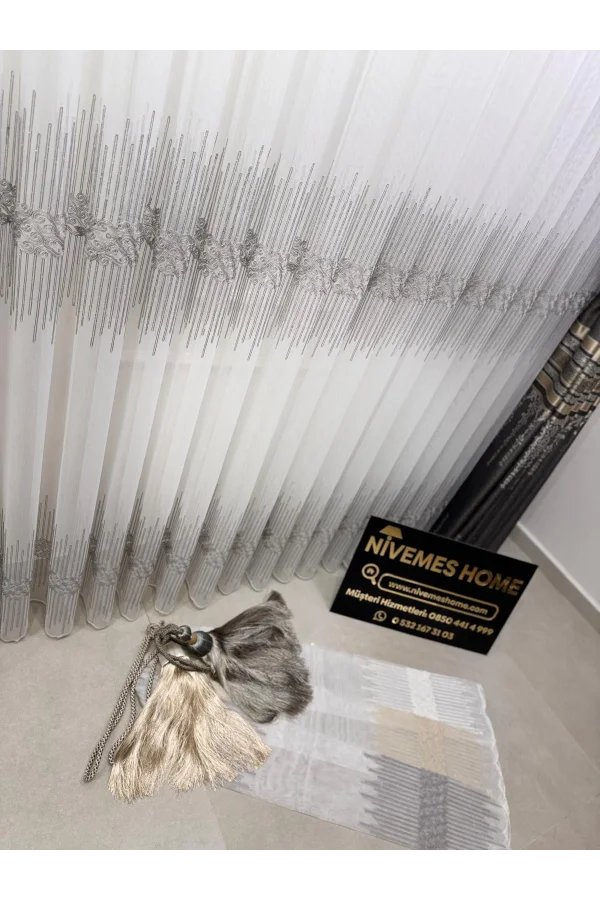 NİVEMESHOME GÜMÜŞ DSN:2502 V-105 1/3 SIK PİLELİ TÜL PERDE APM