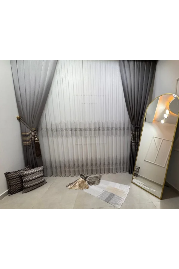 NİVEMESHOME GÜMÜŞ DSN:2502 V-105 1/3 SIK PİLELİ TÜL PERDE APM