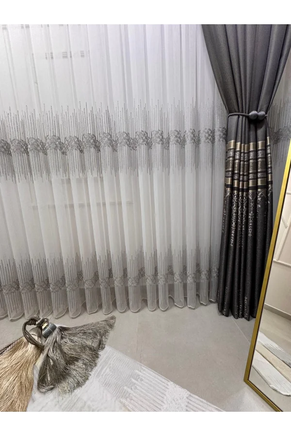 NİVEMESHOME GÜMÜŞ DSN:2502 V-105 1/3 SIK PİLELİ TÜL PERDE APM