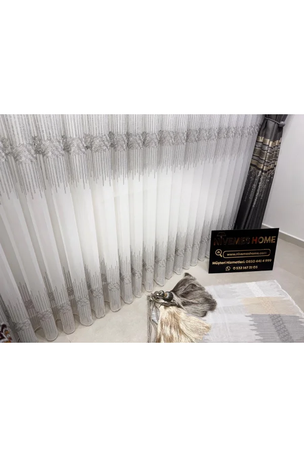 NİVEMESHOME GÜMÜŞ DSN:2502 V-105 1/3 SIK PİLELİ TÜL PERDE APM