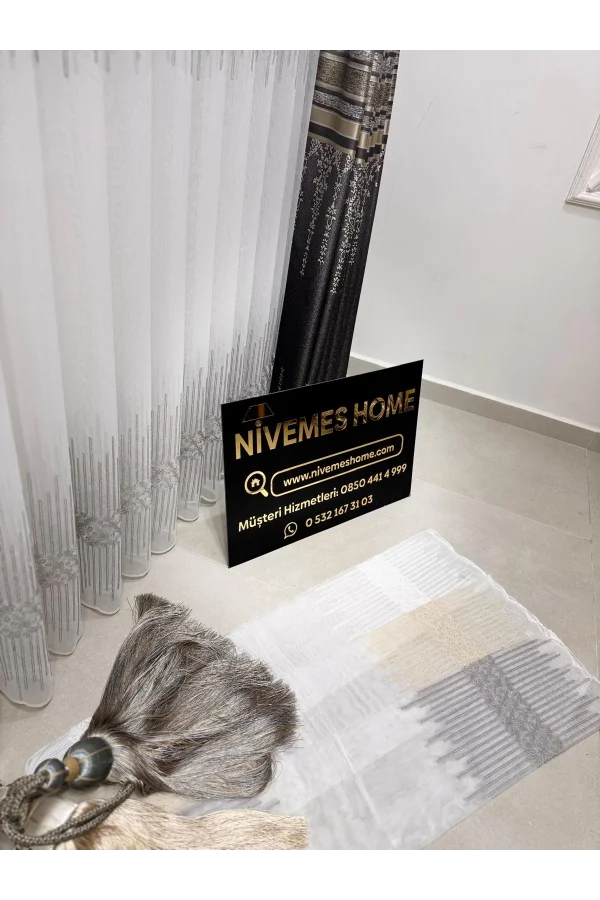 NİVEMESHOME GÜMÜŞ DSN:2502 V-105 1/3 SIK PİLELİ TÜL PERDE APM