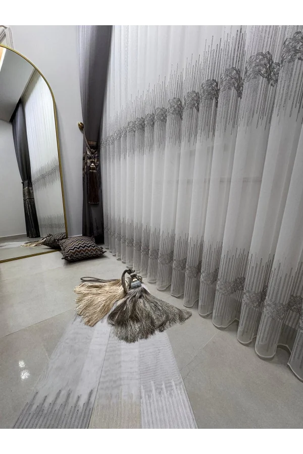 NİVEMESHOME GÜMÜŞ DSN:2502 V-105 1/3 SIK PİLELİ TÜL PERDE APM