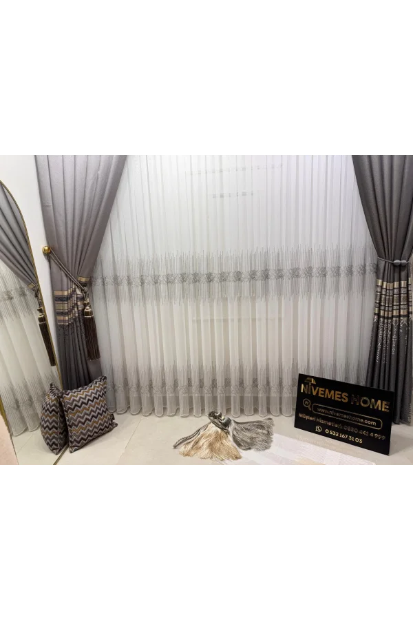 NİVEMESHOME GÜMÜŞ DSN:2502 V-105 1/3 SIK PİLELİ TÜL PERDE APM